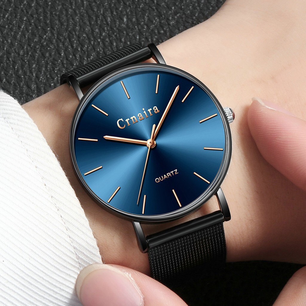 Đồng hồ nam CRNAIRA C1 chính hãng dây lưới thép nhuyễn mặt tròn có lịch xem ngày