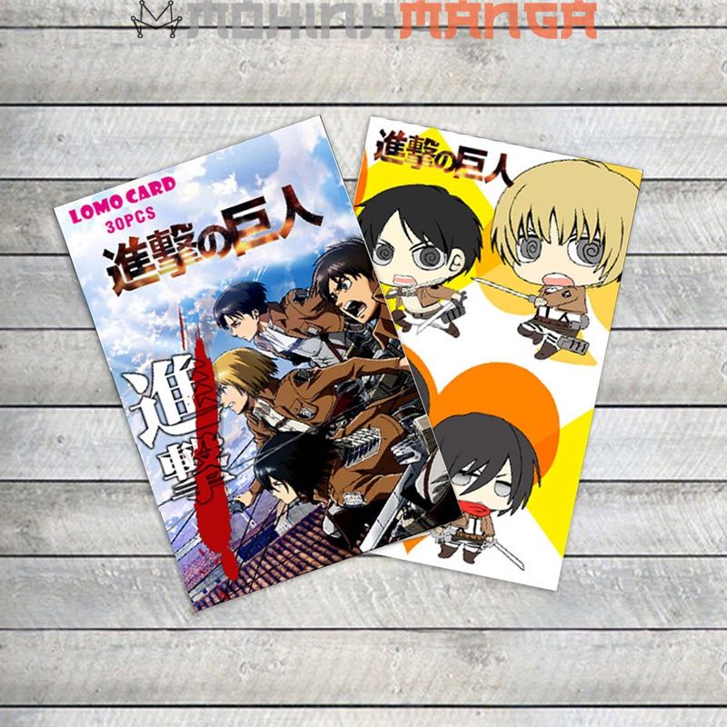 Lomo card hộp 30 thẻ truyện Attack on titan đại chiến poster card Eren Levi Mikasa Armin Reiner Hange Sasha