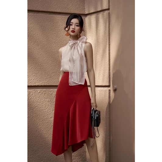 Áo tơ thắt nơ cổ Everluxe size S new tag