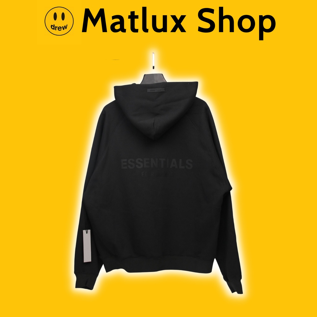 Áo hoodie FEAR OF GOD FOG ESSENTIALS SS21 Black bản cao cấp, Áo khoác nỉ form rộng ESSENTIALS in chữ silicon ở mặt sau