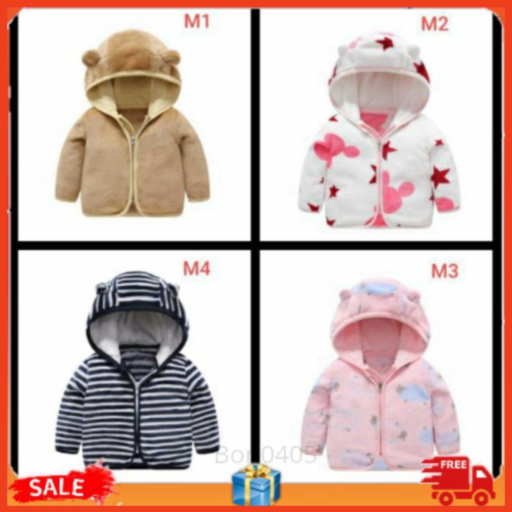 [Có Sẵn] Áo Khoác Lông Cừu Cho Bé Nhẹ Ấm, Họa Tiết Kute Dễ Thương