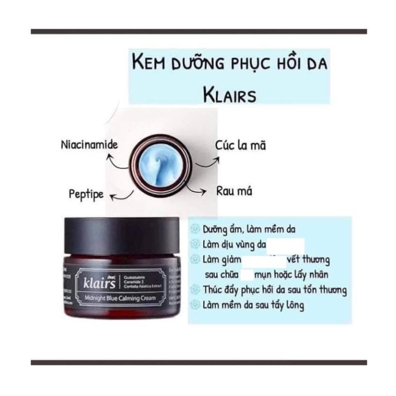 Kem dưỡng da Klairs Midnight Blue Calming Cream, Kem dưỡng phục hồi da tổn thương - Thi Vũ