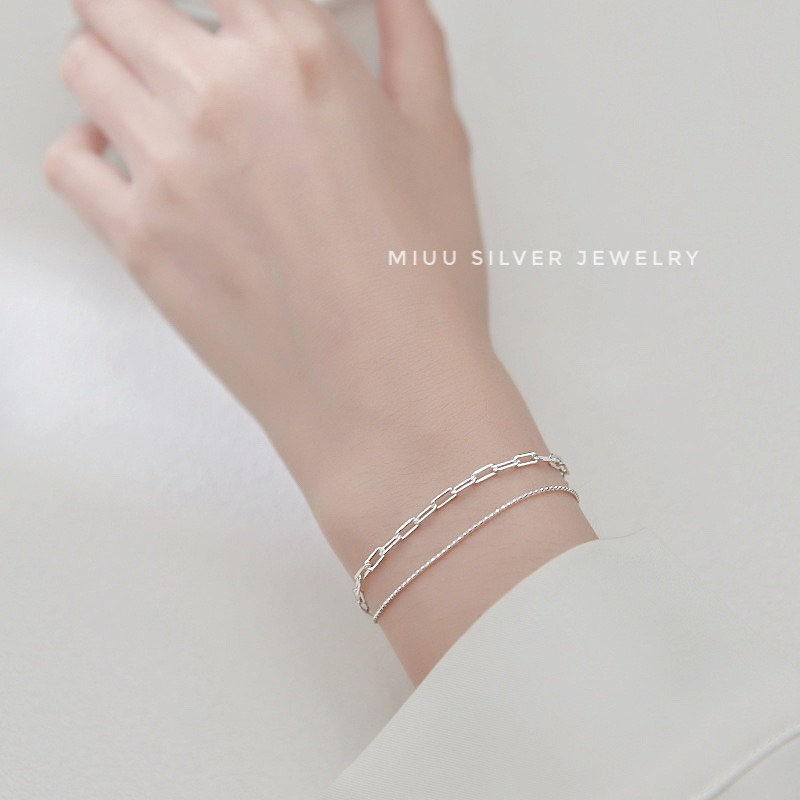 Lắc tay bạc xích Miuu Silver, vòng tay nữ dáng layer D.Chain