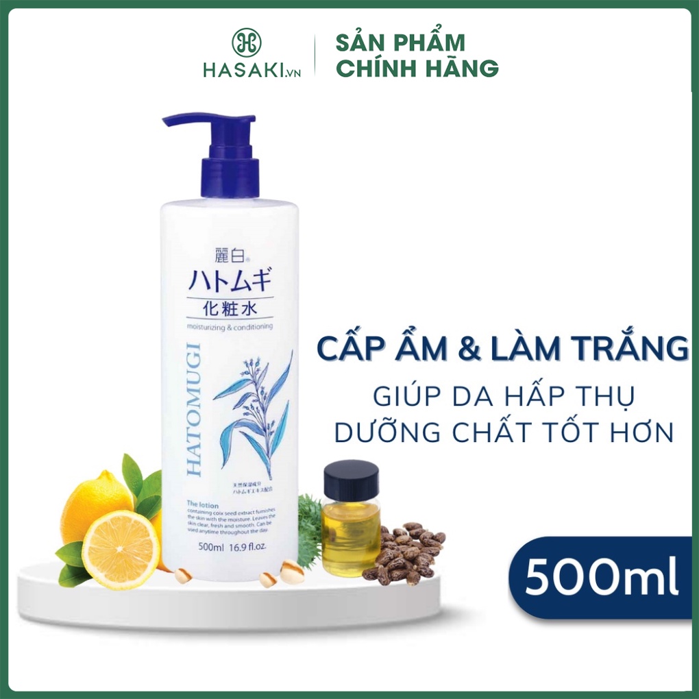 Nước Hoa Hồng Hatomugi Chiết Xuất Ý Dĩ Làm Sáng Da The Lotion Reihaku 500ml Hasaki Sản phẩm chính hãng