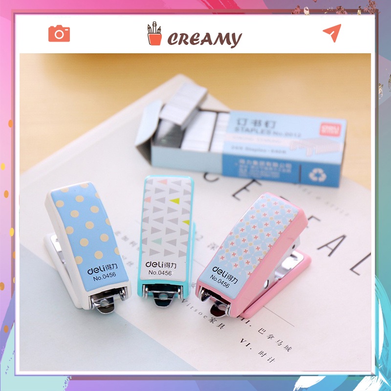 [Mã LIFEBOOK2 giảm 10% đơn 0Đ] Bộ dập ghim deli mini 0456 cute dễ thương CREAMY BG173