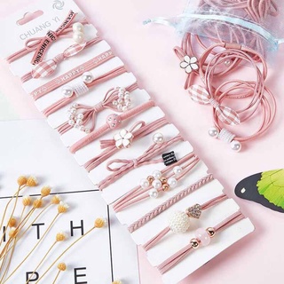 Set 12 Dây Cột Tóc Màu Đen / Hồng Phong Cách Hàn Quốc Đơn Giản Cho Nữ