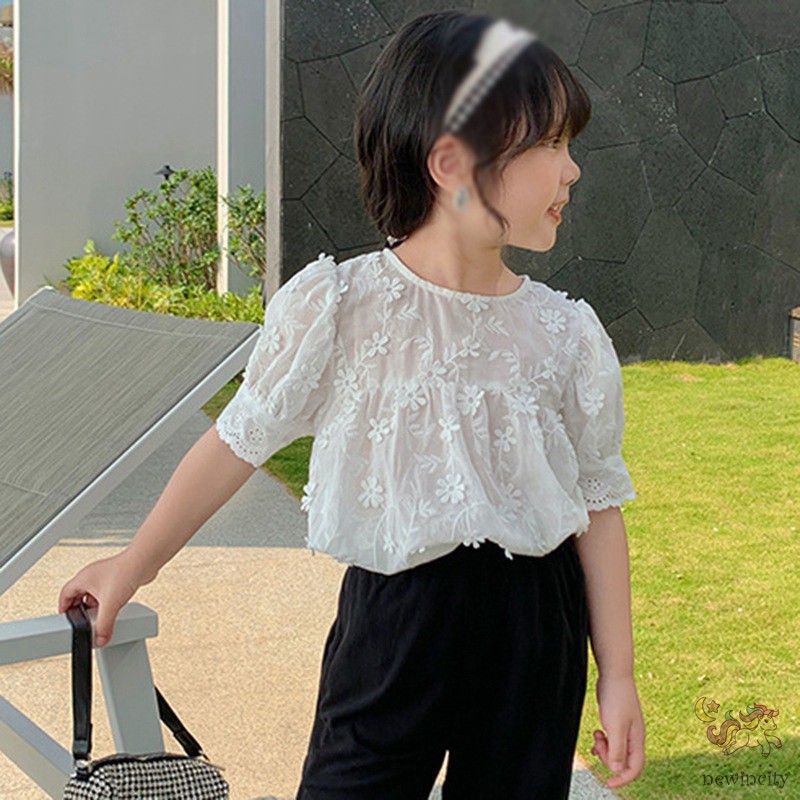 Áo Kiểu Đính Hoa Phong Cách Hàn Quốc Cho Bé Gái