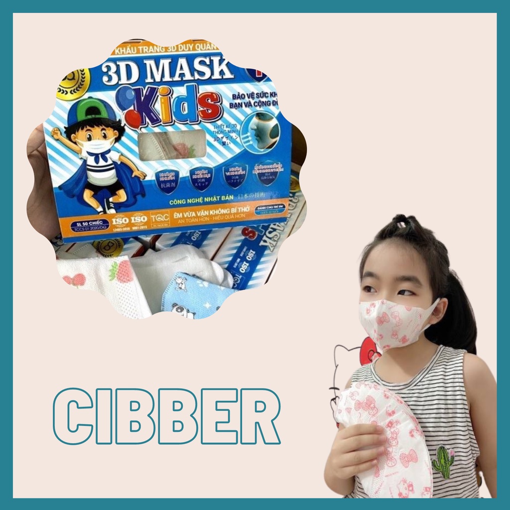 (Hộp 50 Chiếc), Khẩu Trang Cho Bé 3D Mask Kids, Kháng Khuẩn, Chống Bụi Mịn
