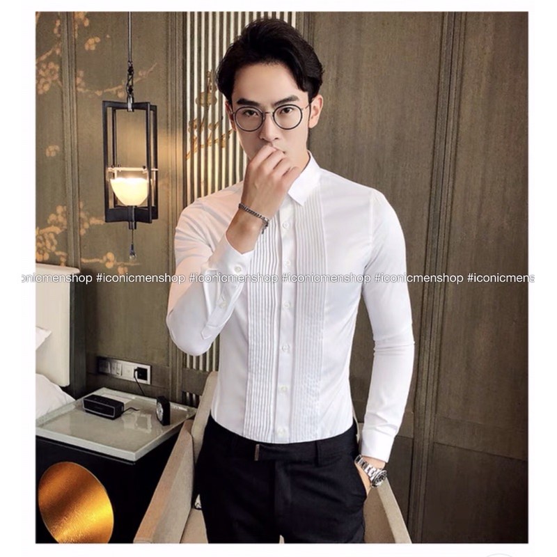 Sơ mi trắng xếp ly cao cấp không nhăn không xù