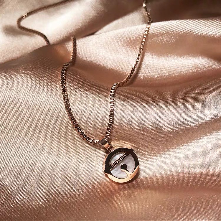 Vòng cổ ngắn bằng thép titanium mạ vàng hồng mặt Doraemon đáng yêu phong cách Nhật Bản thời trang dễ phối đồ cho nữ