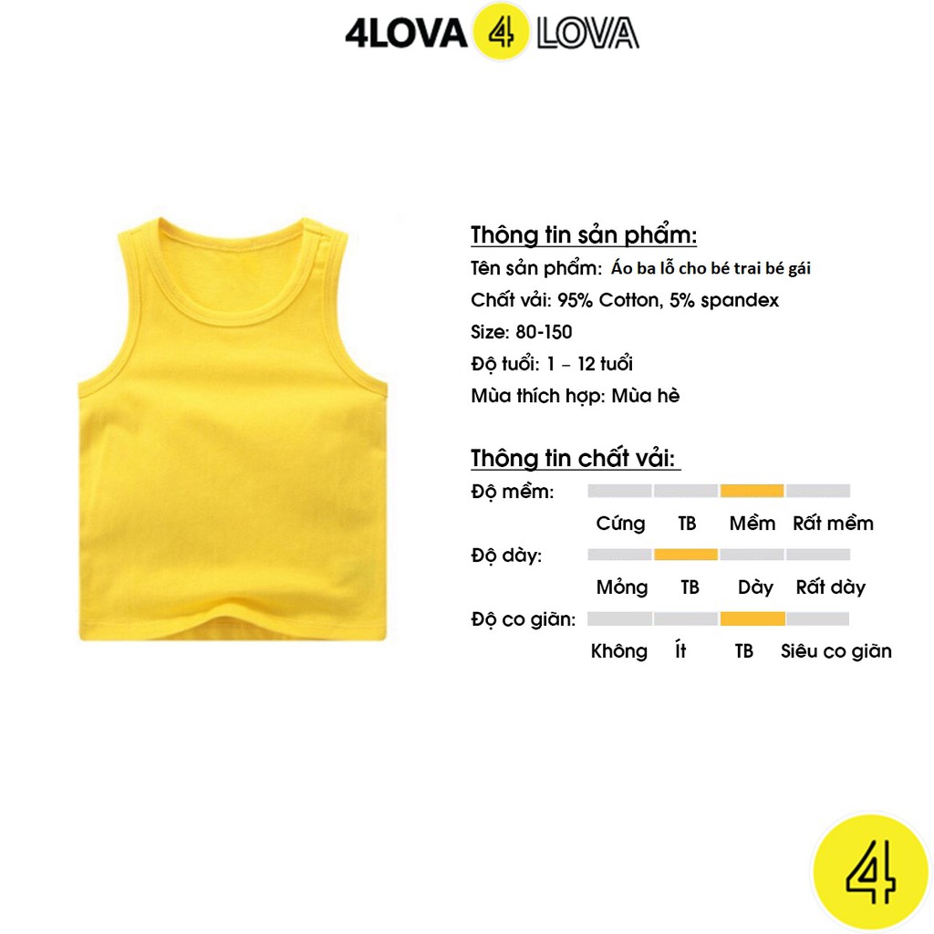 Áo thun ba lỗ cotton cho bé 4LOVA trơn basic hàng chính hãng từ 8-40kg