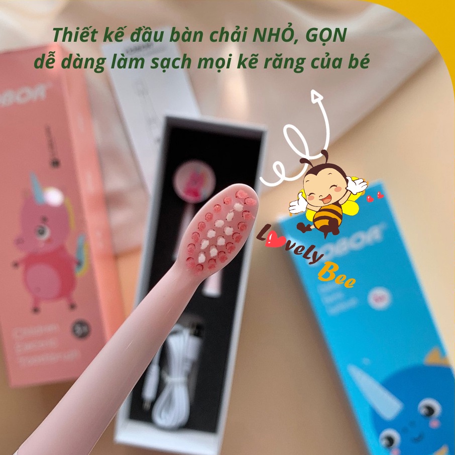 (Chính hãng) Bàn chải đánh răng cho bé - BÀN CHẢI ĐIỆN COBOR Tặng Kèm 2 Đầu Thay Thế