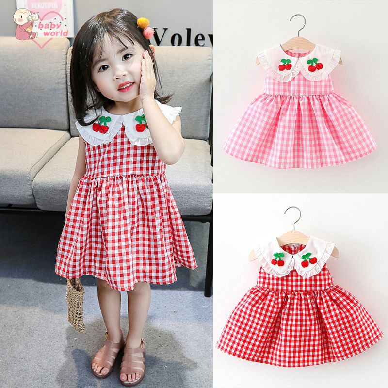 Đầm xòe không tay họa tiết quả cherry xinh xắn cho bé gái