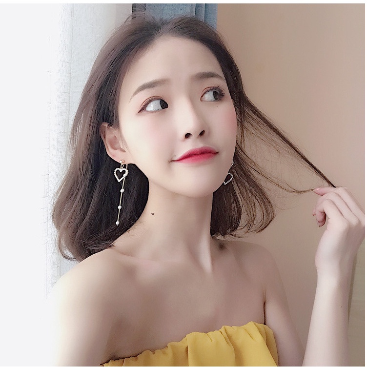 Khuyên Tai Hình Trái Tim Đính Đá Pha Lê Và Ngọc Trai Nhân Tạo Phong Cách Hàn Quốc Mới