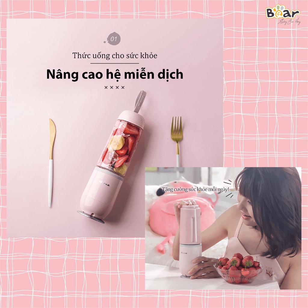Máy xay sinh tố mini cầm tay BEAR- Dung tích 400ML, 4 lưỡi xay Inox- Nhỏ gọn, tiện lợi, Bảo hành CHÍNH HÃNG!