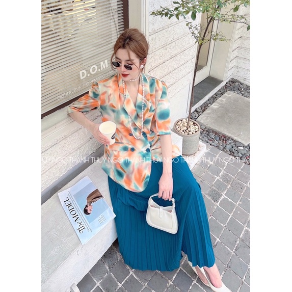 (Ảnh thật) Set áo vét áo vest hoạ tiết màu sắc cộc tay mix chân váy xếp ly nhiều màu Thuyngothanh | BigBuy360 - bigbuy360.vn