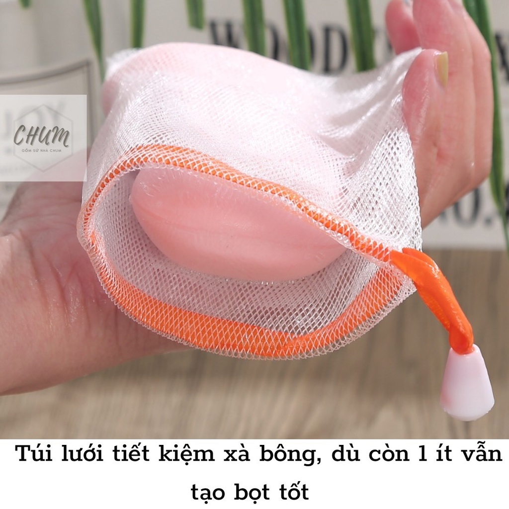 Túi lưới tạo bọt , túi lưới dây rút đựng xà bông , xà phòng tắm rửa chumdecor TE2