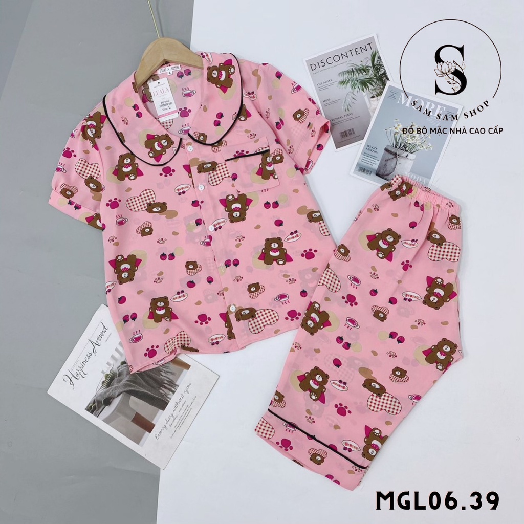 Đồ ngủ nữ, pijama lụa satin mango tơ tằm áo cộc quần lửng size 40-65kg - Sam Sam Shop