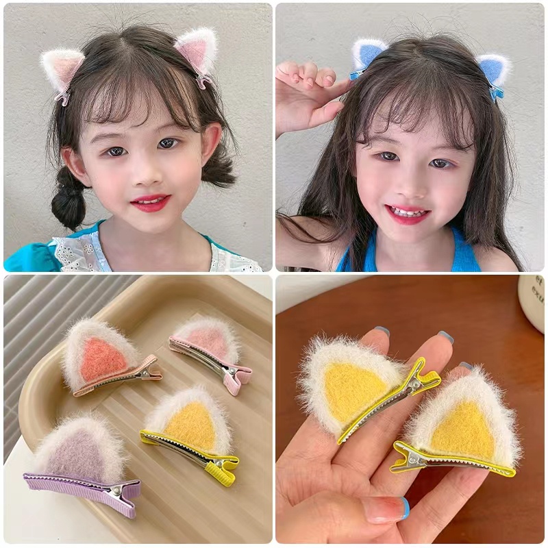 Kẹp Tóc Tai Mèo Bằng Lông Nhung Dễ Thương Xinh Xắn Dành Cho Bé Gái