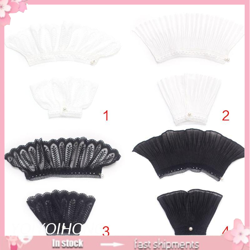 Set 2 cổ tay áo giả xếp ly trang trí nút ngọc trai giả hợp thời trang cho nữ