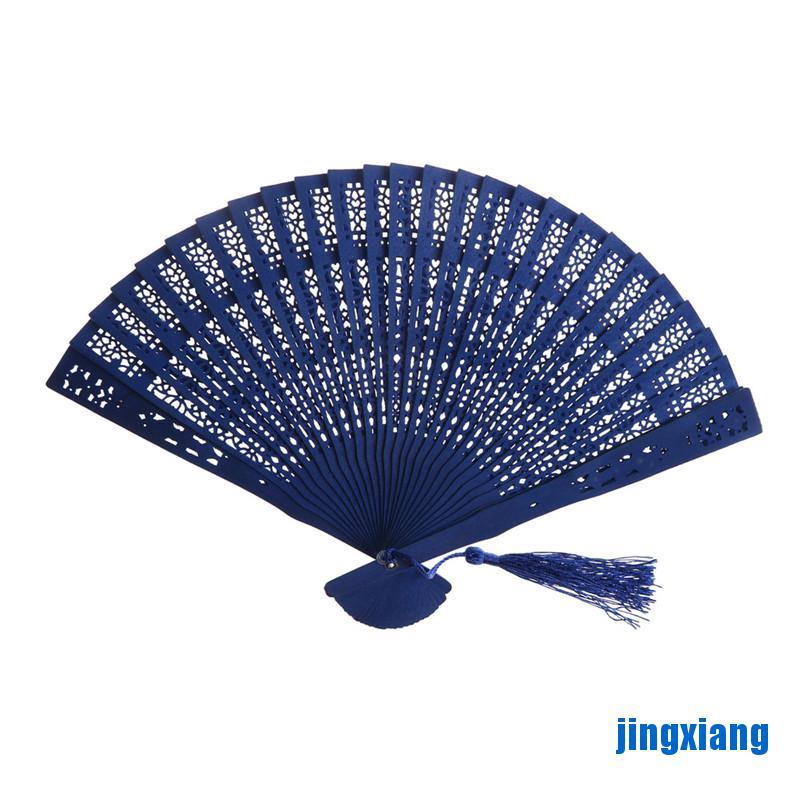 [jing] Fashion Wedding Hand Fragrant Party Carved Bamboo Folding Fan Chinese Wooden Fan [vn]