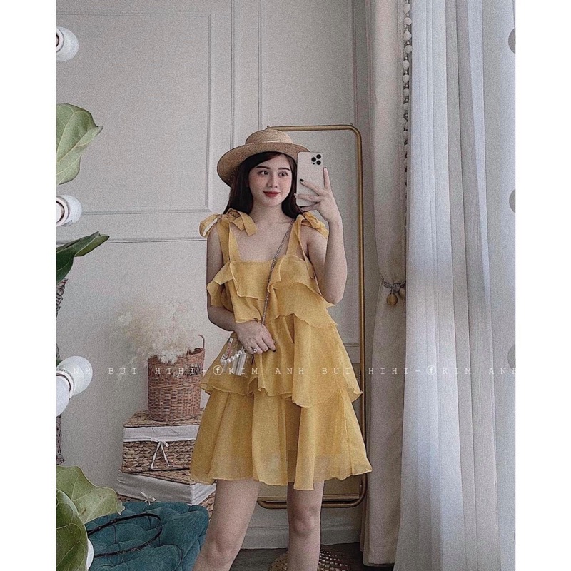 (CÓ SẴN ) ĐẦM TẦNG VÀNG 2 Dây Chuẩn Shop loại 1 (Hình Thật) | BigBuy360 - bigbuy360.vn