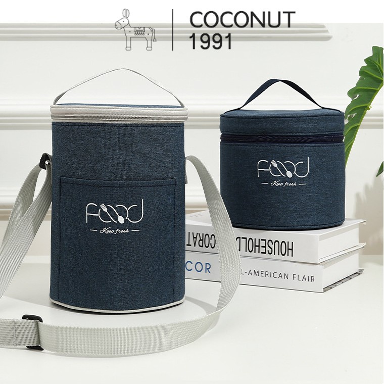 Túi đựng cơm tròn KEEP khoá kéo, vải Oxford cổ điển, chống thấm, có lót nhôm giữ nhiệt