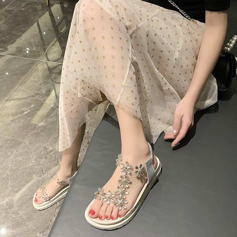 Giày Sandal Đế Xuồng Trong Suốt Đính Đá Thời Trang Hè 2021 Cho Nữ