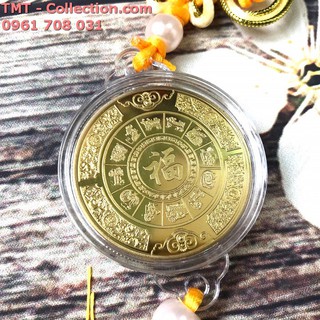 Dây treo may mắn Xu con Trâu Mạ Vàng; Dùng để trang trí trong nhà, treo trên xe ôtô, nơi làm-TMT Collection-SP002389