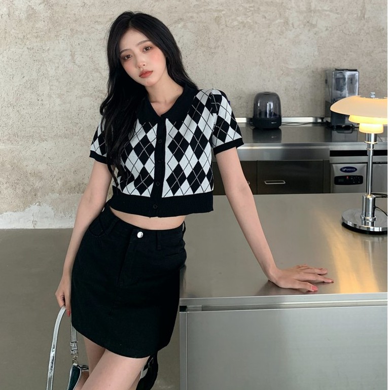 Cocory vn Áo Cardigan Dệt Kim Tay Ngắn Cổ Bẻ Kẻ Sọc Phong Cách Hàn Quốc Cho Phụ Nữ | BigBuy360 - bigbuy360.vn