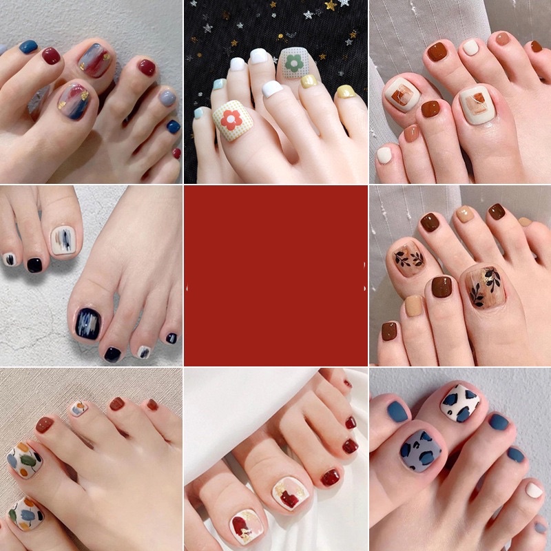 Bộ 24 móng chân hoạ tiết hoặc đính hạt