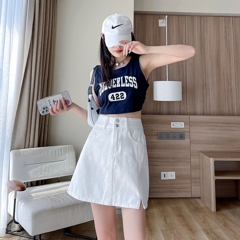 Chân Váy Chữ A Cạp Cao Phong Cách Đơn Giản Hai Cúc Tạo Điểm Nhấn