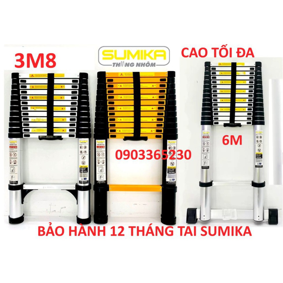 Thang nhôm rút xếp đơn cao cấp SUMIKA cao tối đa 6m
