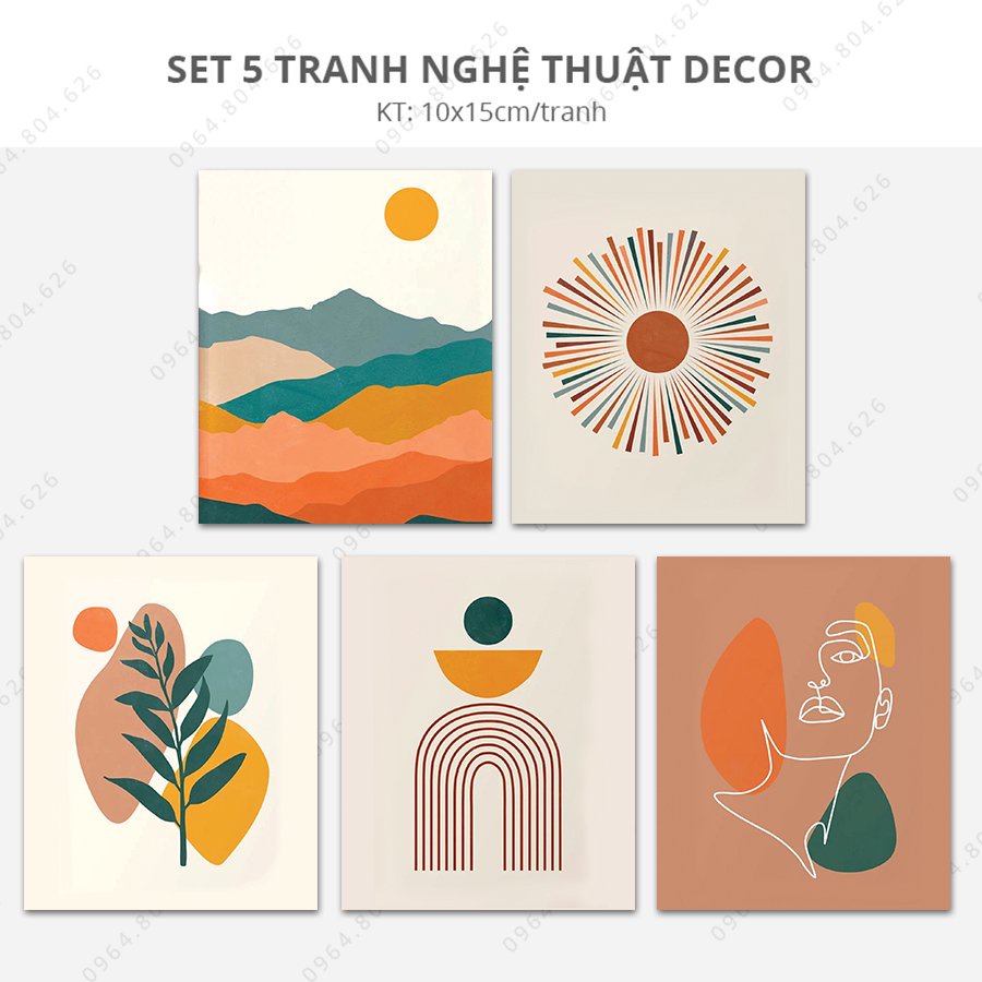 Bộ 5 tranh dán tường, dày 5mm tranh decor, trang trí tranh canvas sticker có sẵn băng keo 2 mặt