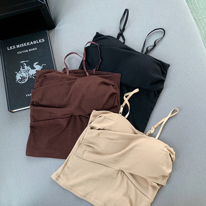 Suxi Áo Croptop Không Tay Màu Trơn Phong Cách Hàn Quốc