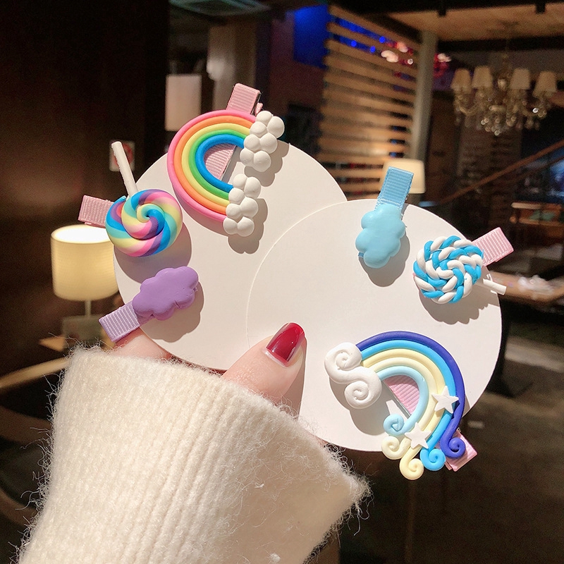 Set 3 Kẹp Tóc Màu Cầu Vồng Phong Cách Hàn Quốc Dễ Thương Cho Bé Gái