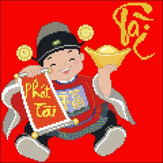 Tranh thêu chữ thập tài-red