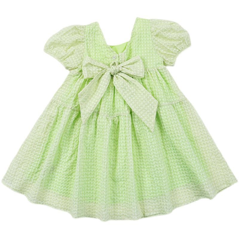 Váy bé gái xanh cốm 2 tầng nơ lưng XHN1016