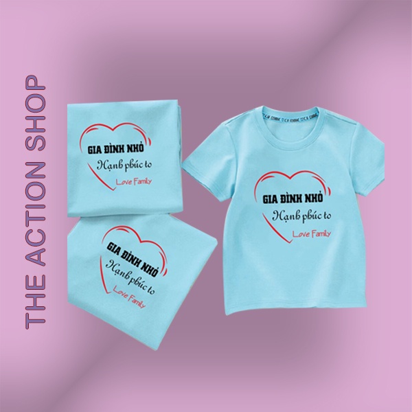 Áo gia đình nhỏ hạnh phúc to Thun cotton Màu thiên thanh GD004TT Bin Action