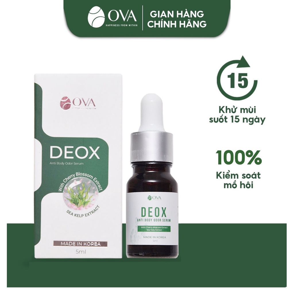 Serum khử mùi hôi nách Ova DeoX, ức chế tiết mồ hôi khô thoáng nách, làm sáng da vùng nách an toàn thiên nhiên 5ml