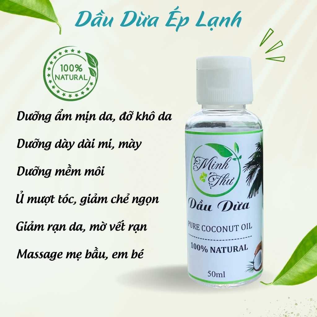 Dầu dừa nguyên chất Minh Thư, dầu dừa ép lạnh, tinh khiết, dưỡng môi, dưỡng ẩm, ủ tóc, chai 50ml