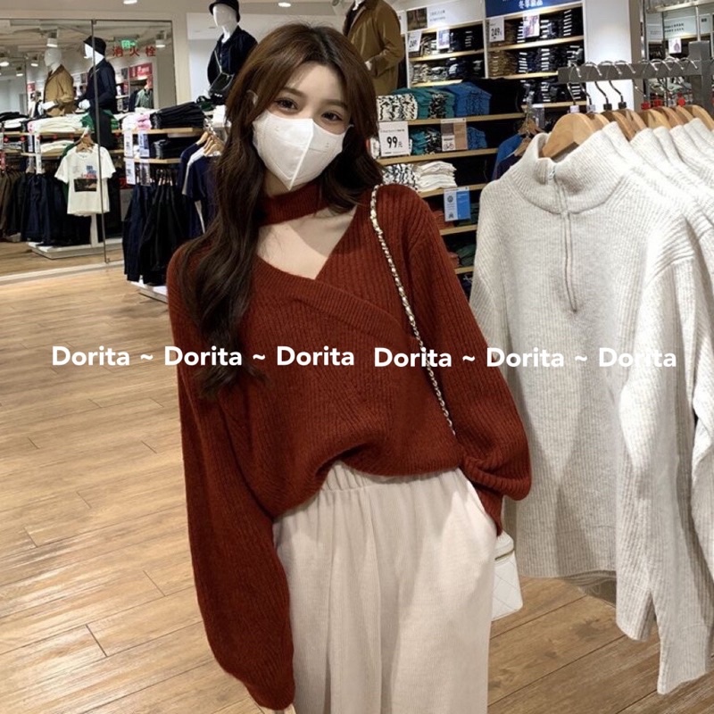 Áo len khoét vai vạt chéo Hàn Quốc - Dorita Boutique