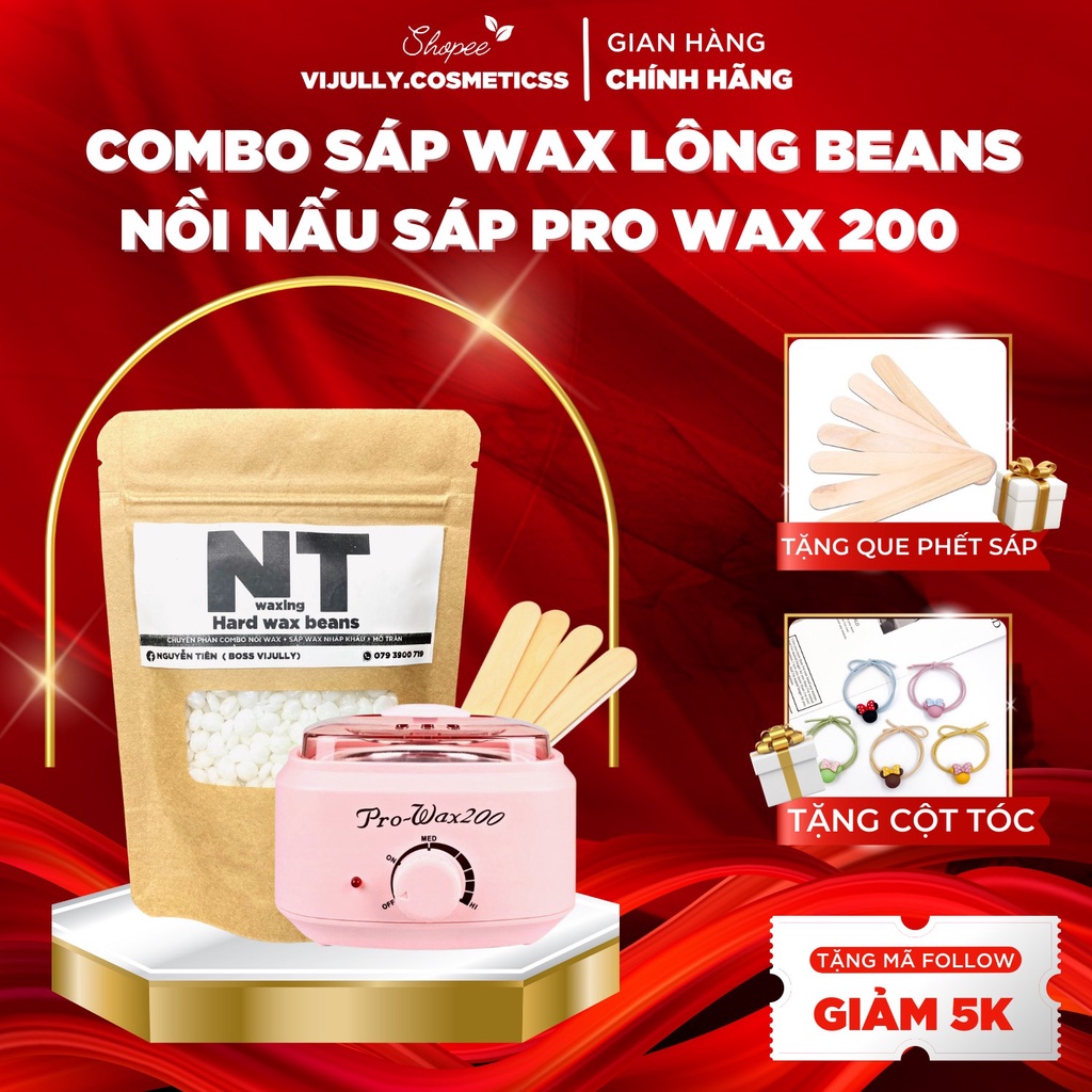 Combo nồi nấu sáp PRO WAX 200 và 100gr sáp wax lông hard wax beans nhập khẩu cao cấp wax lông nách, tay, chân, bikini.1