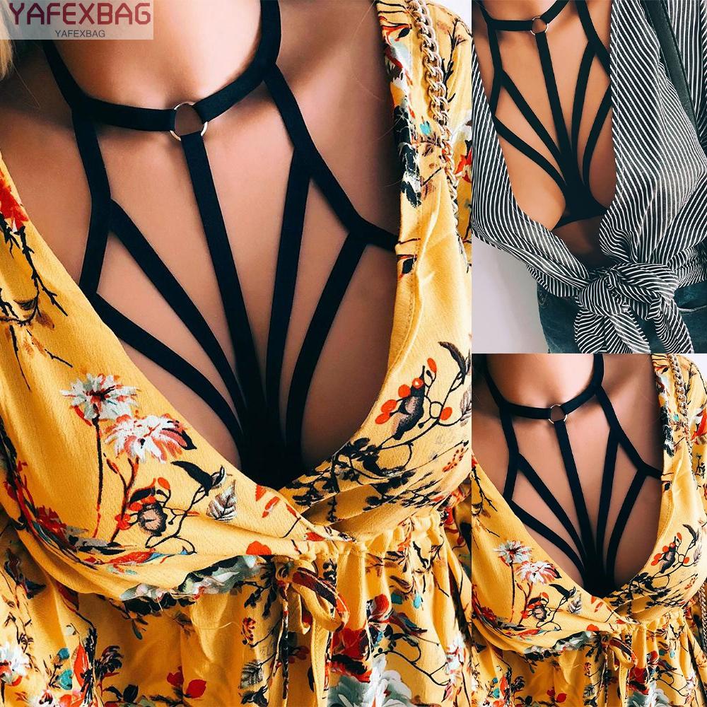 Women Goth Sexy Elastic Harness Bandage Bustier Hollow Cage Bra Tops Bralette