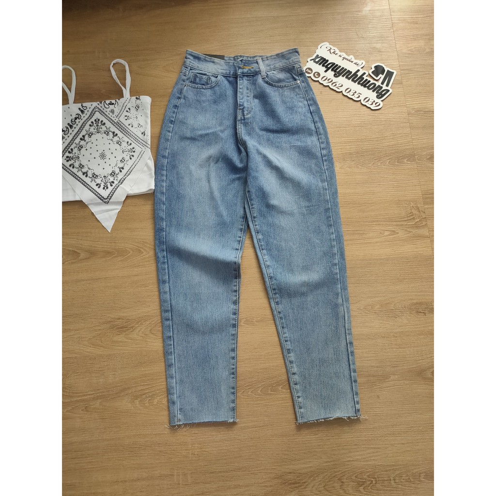 Quần baggy jean mã mới trơn lai rách, màu xám xanh đẹp quên sầu, ảnh thật trải sàn