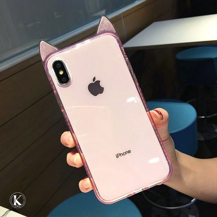 ✘Cute cat ear ShanZuan apple xs Max following iPhone7plus / 8/6 s transparent soft set of xr female