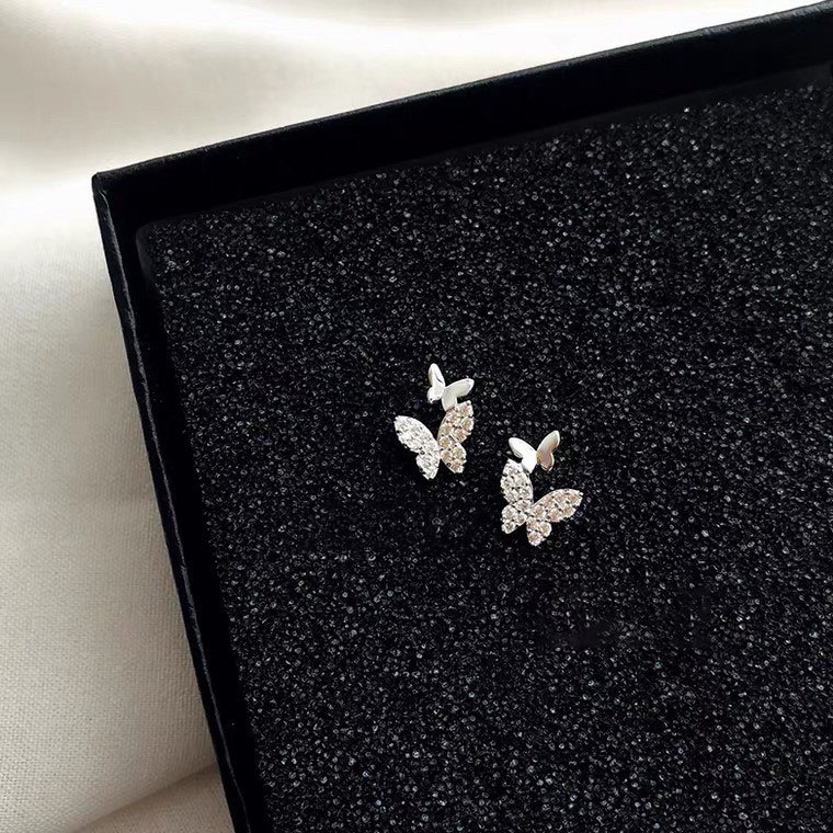 Khuyên tai Bạc Handmade.Bông tai nữ bướm lấp lánh bạc nguyên chất-Bạc Handmade