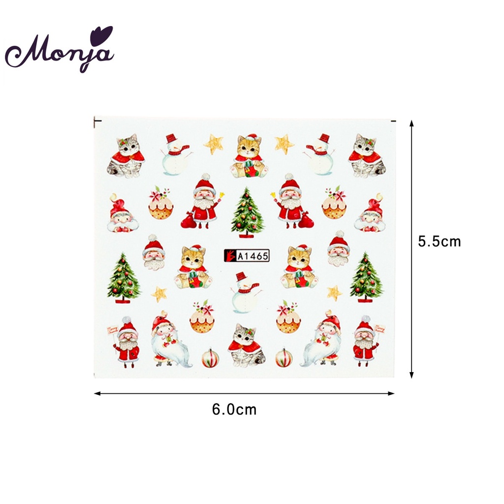 [Hàng mới về] Bộ 24 miếng dán trang trí móng tay hoạ tiết bông tuyết tuần lộc người tuyết phong cách Giáng Sinh MONJA