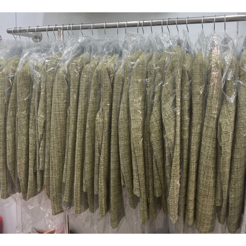 Áo Dạ Tweed xanh rêu cúc đồng ,áo 2lớp form đứng siêu sang