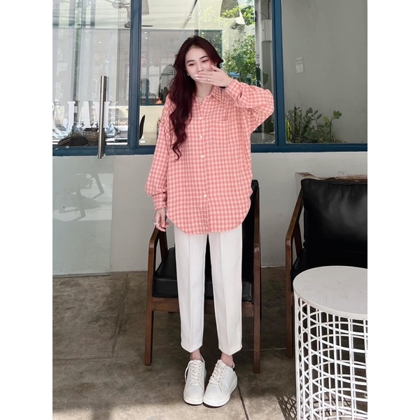 [ 𝐅𝐑𝐄𝐄 𝐒𝐇𝐈𝐏 ]  SÉT SƠ MI CARO HỒNG MIX QUẦN ỐNGS SUÔNG HÀNG L1 CHẤT ĐẸP LẮM Ạ